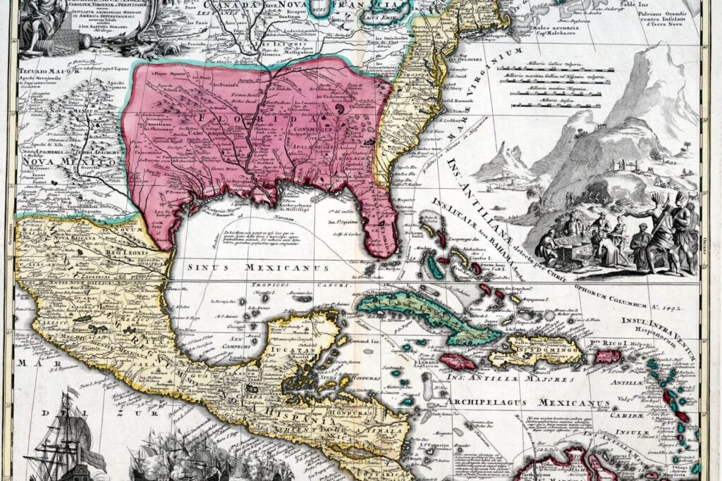 ancient map of Florida and Mexico